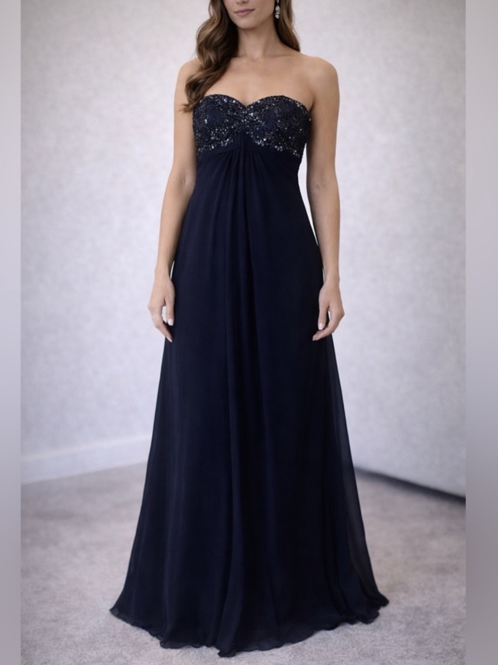 Tadashi Collection Beaded Chiffon Strapless Gown